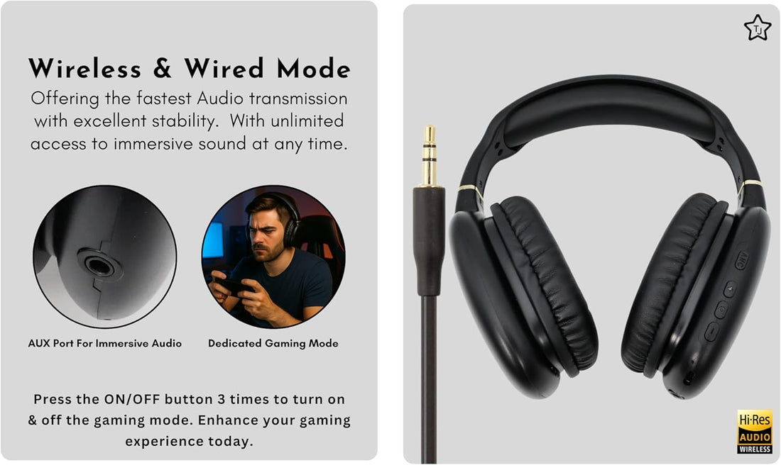 TJ Home Essentials Active Noise Cancellation Bluetooth Over Ear Headphones Leather