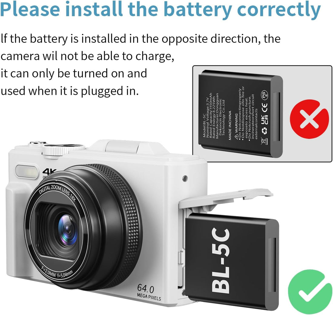 4K Digital Camera for Photography, 64MP Vlogging Camera for YouTube with 3" 180° Flip Screen
