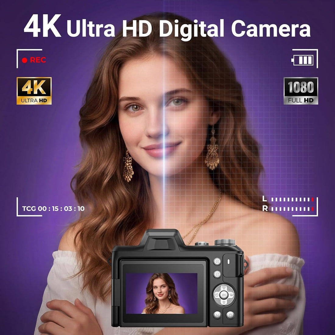 4K Digital Camera for Photography, 56MP Autofocus Vlogging Camera for YouTube