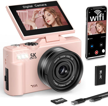 FLATIC 5K Digital Camera, 75MP Cameras for Photography with WiFi & 64GB TF Card