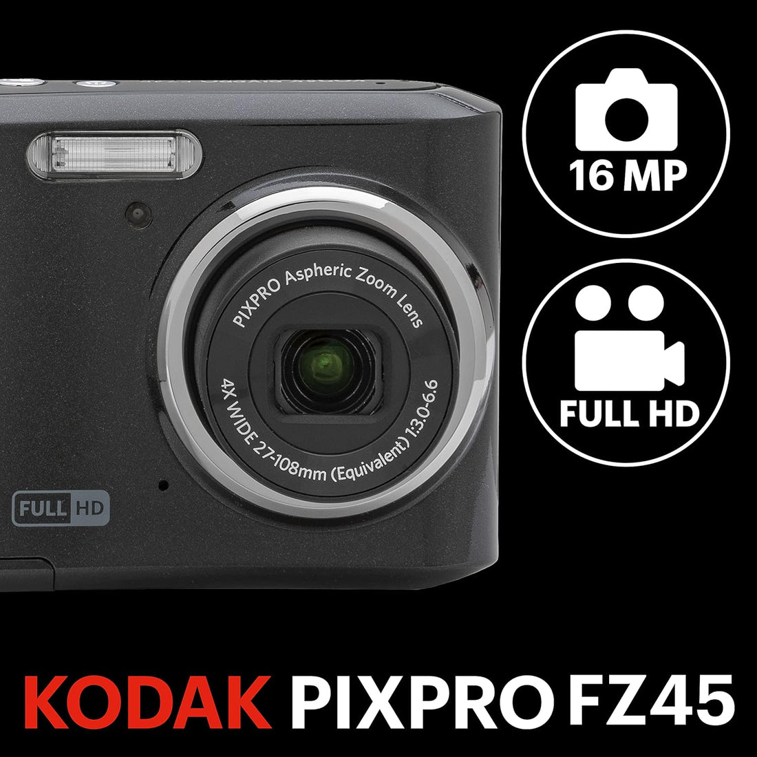 Kodak PIXPRO FZ45 Digital Camera, 16MP Point & Shoot with 4X Optical Zoom